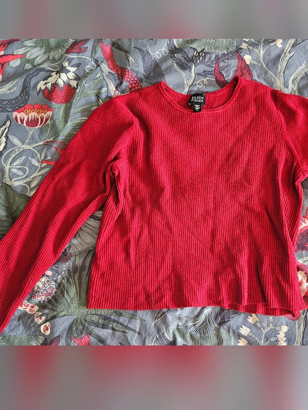 Eileen Fisher Vibrant Red Ribbed Crewneck Sweater